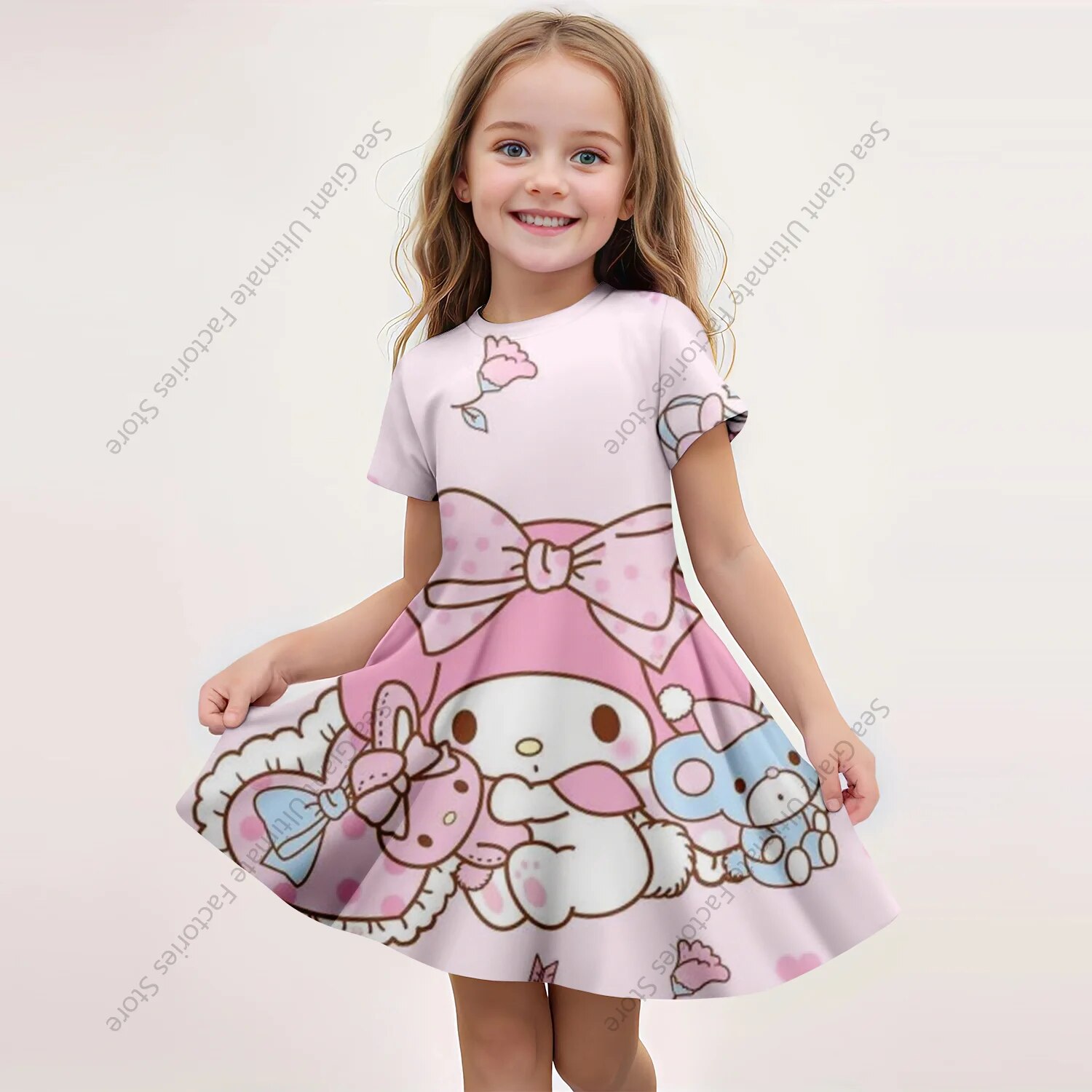 New Summer Girls Dress Fashion Cartoon Cute Cinnamoroll &Hello Kitty 3D ...