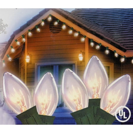 Set of 25 Transparent Clear C9 Christmas Lights - Green Wire