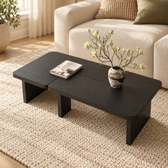 FHKJ 2-Piece Wood Coffee Table Set for Living Room, Black