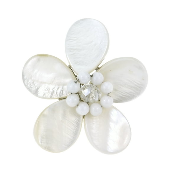 Gorgeous Flower of the Ocean White Seashell and Crystal Ring