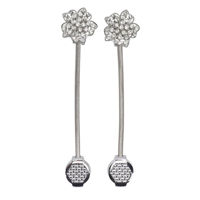 2 abrazaderas magnéticas para cortina, elásticas, con cristales brillantes y flores, de alambre inoxidable.
