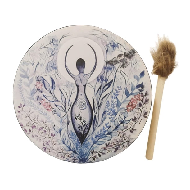 Tambor chamán, con baqueta Árbol decorativo creativo Tambores siberianos duraderos Instrumentos musicales para Adultos shamjiam Tambor de chamán