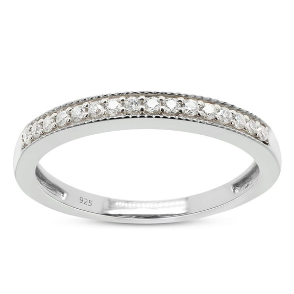 AFFY 0.12CT Round Moissanite Diamond Half Eternity Wedding Band Ring for Women 14K White Gold over Silver-4