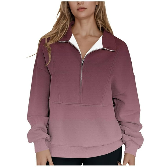 Under 10 dollars! Quarter Zip Sweatshirt for Women Oversized Long Sleeve Gradient Casual Hoodie Trendy Fall Sweatshirts 2025