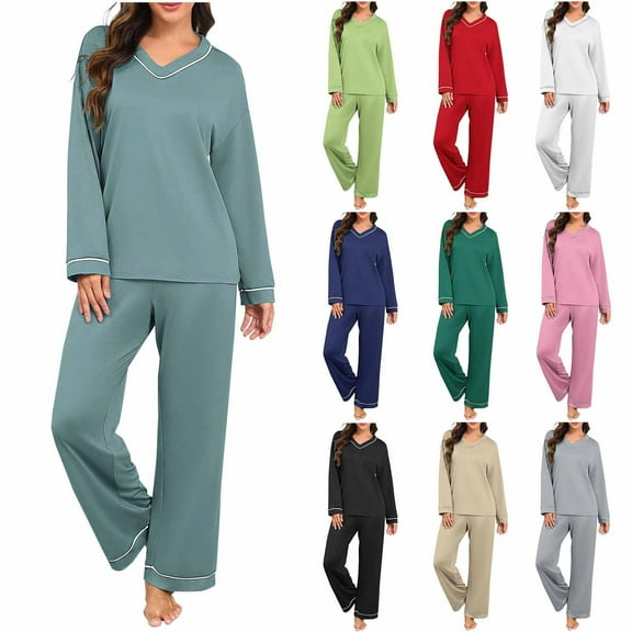 MGDXOX Womens Pajama Sets Long Sleeve Pajamas for Women Sets 2 Piece Lounge Sets Soft Pj Sets Fall Sleepwear with Pockets Pink M
