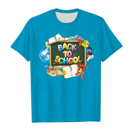 

ZMHEGW School Season Girls T Shirt Summer Children s Short Sleeved Tops Soft and Comfortable Back To School Pattern Cute Cartoon Style