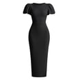 thumbnail image 7 of ClodeEU Women's Round Neck Puff Short Sleeve Bodycon Midi Dress,Solid Slim Fit Cocktail Party Pencil Dress for Club Black,Women's Plus M, 7 of 7