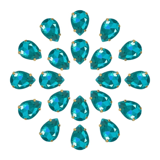 Unique Bargains 20Pack Teardrop Sew on Rhinestone - 18x13mm Glass Teardrop Crystal Rhinestones in Gold Prong Setting (Lake Blue)