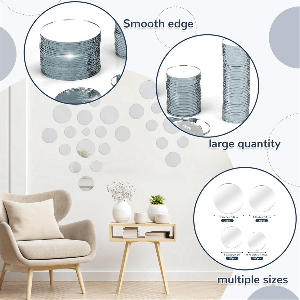 250 PCS Small Circle Craft Mirror, Mini Round Acrylic Crafts Mosaic Mirror Tiles for Crafts and DIY Projects Supplies