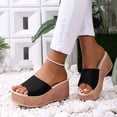thumbnail image 3 of Womens Wedge Sandals Chunky Platform High Heels Open Toe Slip on Slides Casual Dressy Summer Beach Shoes Black Size 6.5, 3 of 6