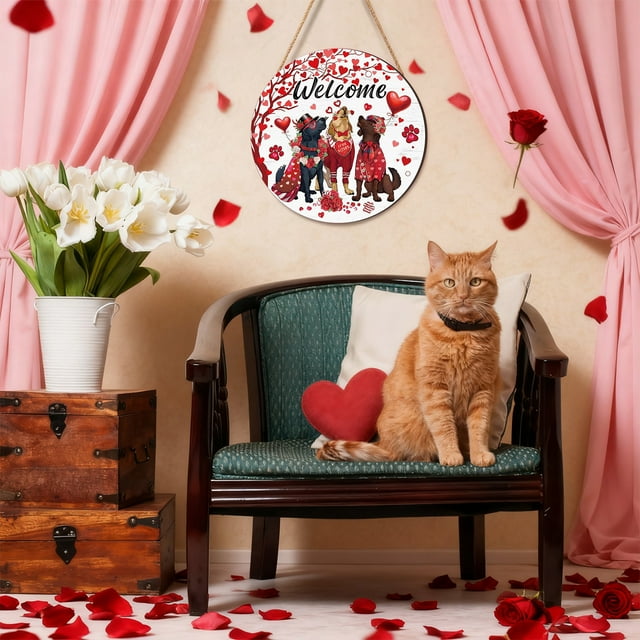 PEONAVET Panneau de Porte Rond en Bois pour la Saint-Valentin Décoration de Fête