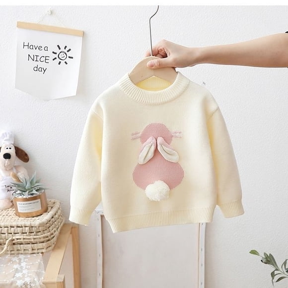KIDDALLEY Chandail de Pâques en Tricot pour Filles avec Lapin / Beige / 2T