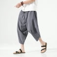 thumbnail image 5 of 2023 Summer Harajuku Casual Men's Pants Calf Length Wide Leg Cotton Striped Harem Baggy Pants Fashion Men's Clothing, 5 of 5
