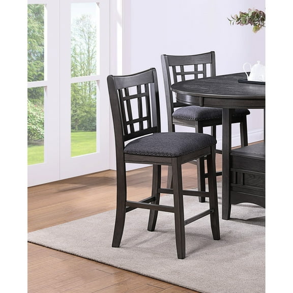 Counter Height Chairs Of 2, Gray Upholstered Cushion, Solid Wood Construction, Square Cut Back, Modern Dining Seating 2pc Chairs, With Cushion And Contemporary Furniture