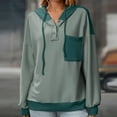 thumbnail image 4 of Color Block Hoodie For Women Patchwork Long Sleeve Hooded Sweatshirt Green L, 4 of 5