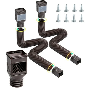 KFFKFF Rainwater Channel Downspout Extensions, Duo Pack Bendable Downspout Lengthener, Drain Pipe Extension Stretchable from 22" to 63", Gutter Lengtheners with Connectors, for Rainwater Flow, Brown