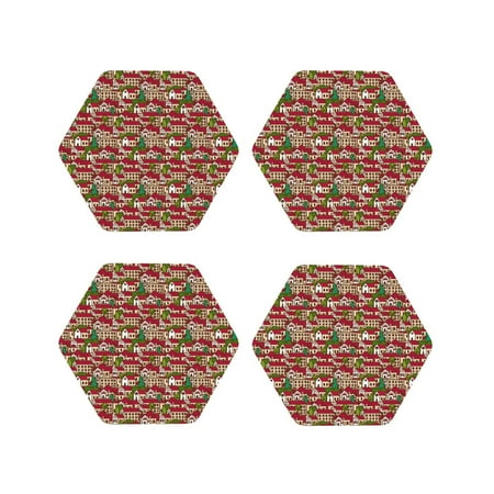 

Honeii Red Houses Print Leather Coaster Set of 4 Ideal for Safeguarding Your Furniture from Drinks Spills and Effortless Cleanup-Hexagon
