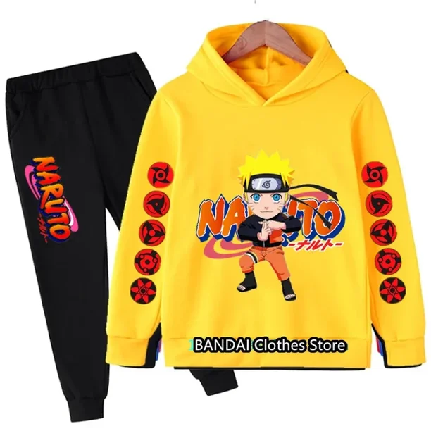 Sudadera con capucha deportiva kawaii Naruto para niños, conjunto de Sudadera con capucha para bebés, Tops y pantalones para niños, ropa deportiva para adolescentes, Moda de Primavera, 2 piezas