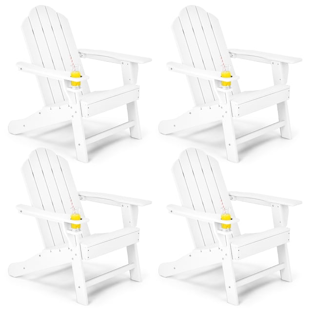 Costway 4PCS Patio Adirondack Chair Weather Resistant Garden Deck W/Cup Holder White