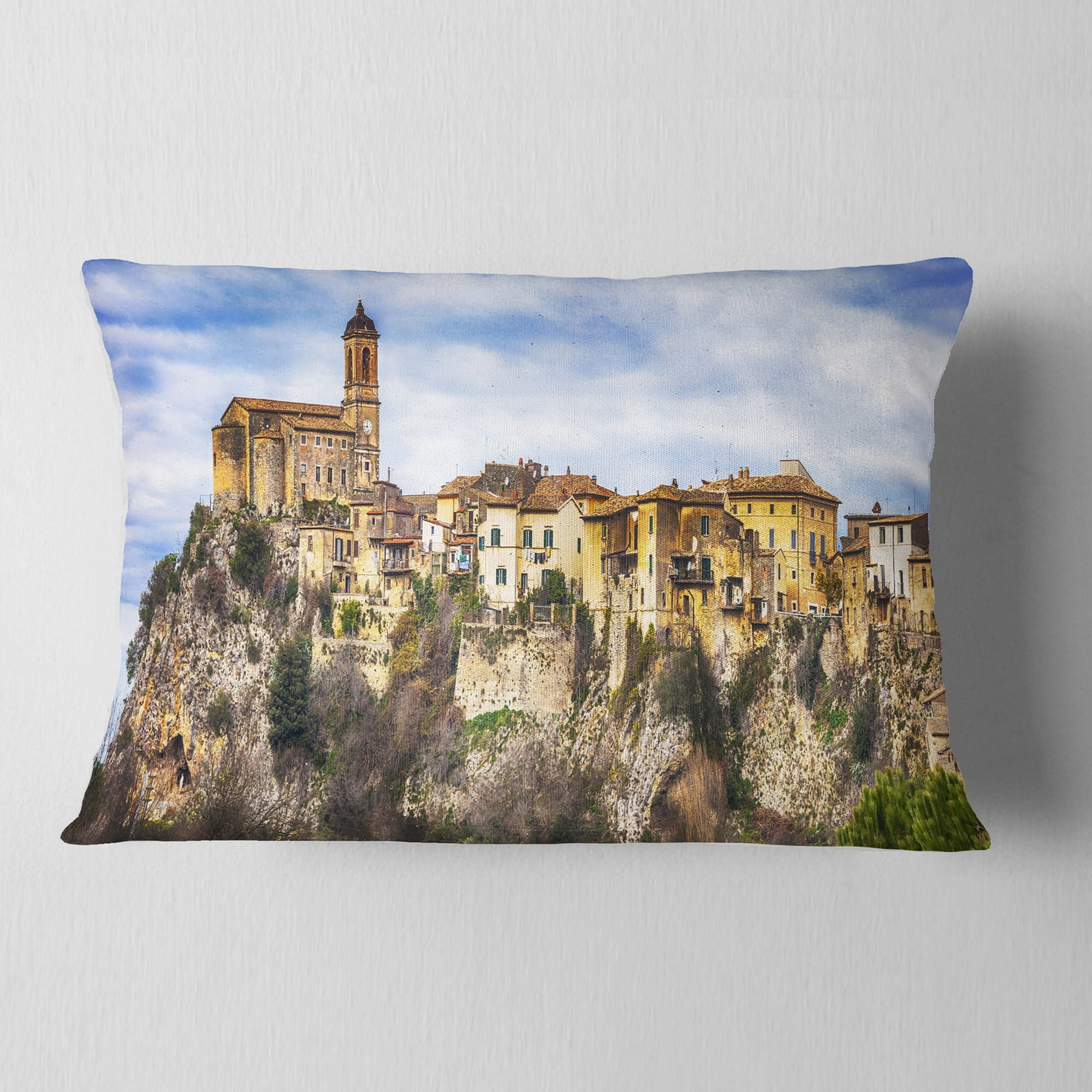 Designart Toffia Hilltop Village - Landscape Printed Throw Pillow - 12x20