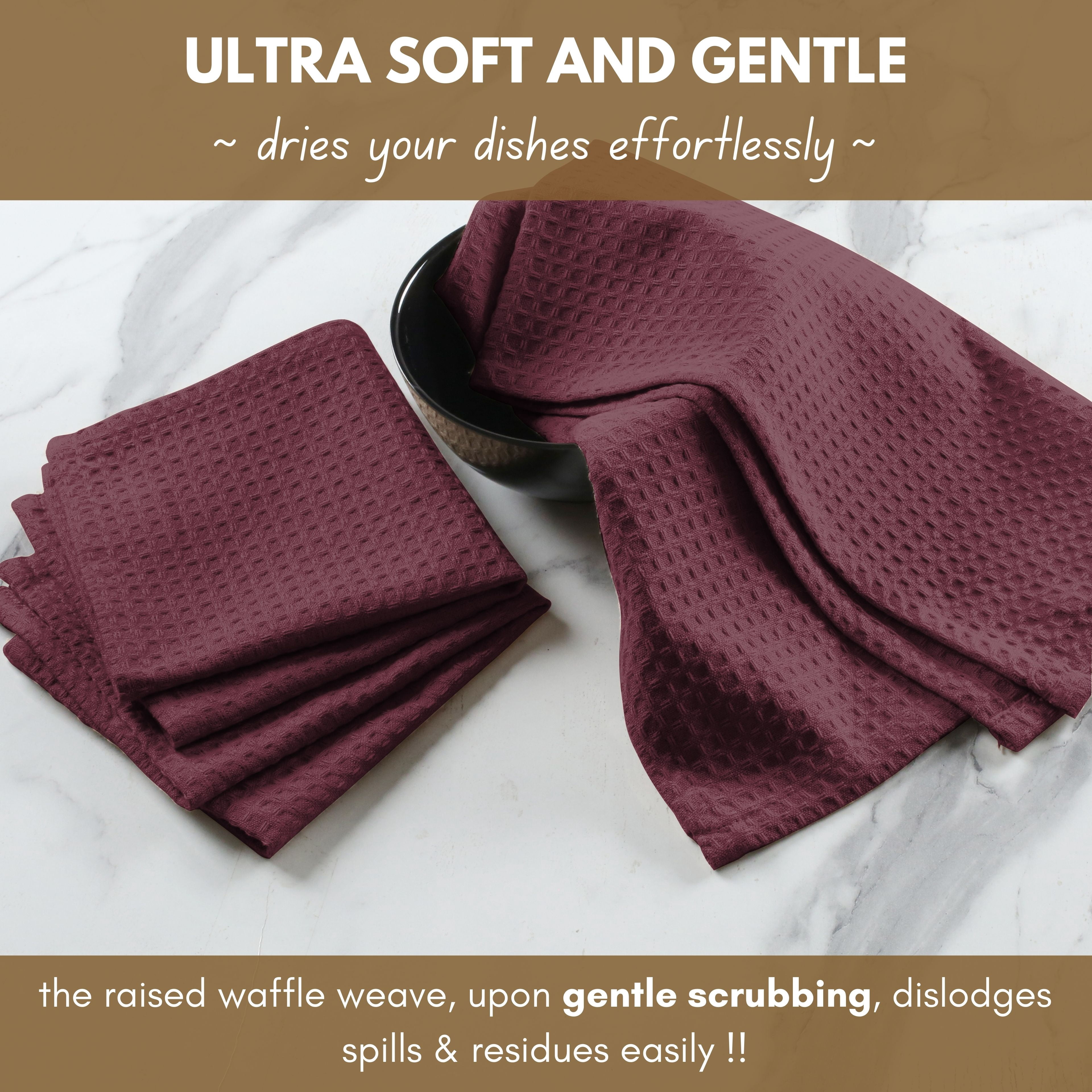 Native Fab 12 Pack Waffle Kitchen Towels - Soft Dish Cloths for Cleaning Drying - Burgundy Wine