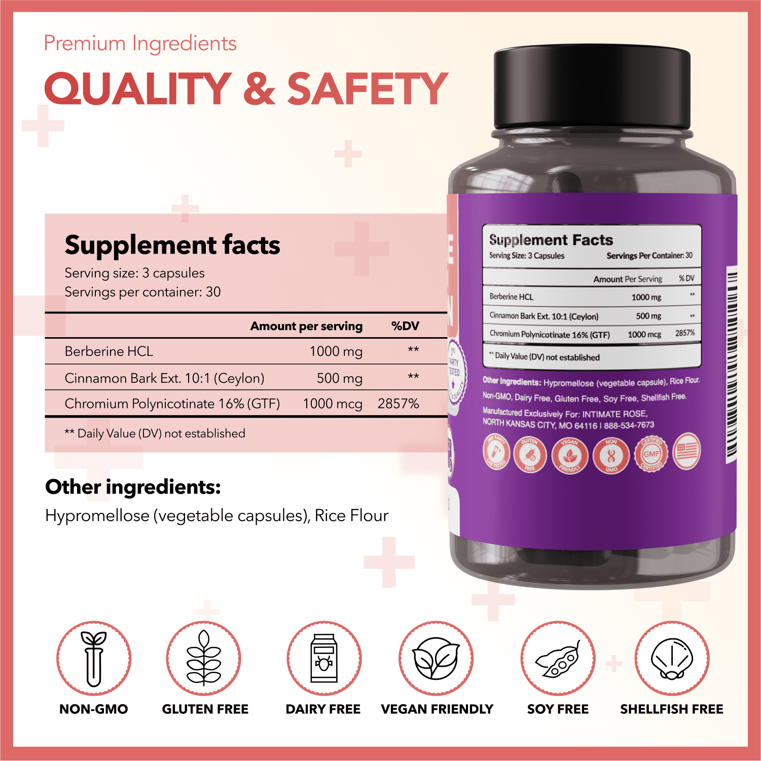 Berberine with Ceylon Cinnamon & Chromium Supplement - 1500mg Complex for Blood Sugar & Immune System Support, 90 Capsules