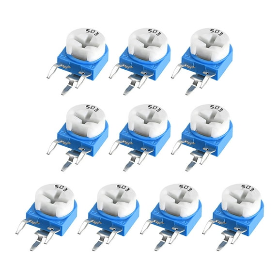 Uxcell Trimmer Potentiometer 50K Ohm Adjustment Horizontal Variable Resistors Blue 10pack