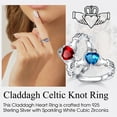 thumbnail image 3 of Bestyle Heart Celtic Claddagh Rings June Alexandrite Birthstone Ring Women Sterling Silver Band Adjustable #6-12 for Birthday Christmas Wedding, 3 of 9