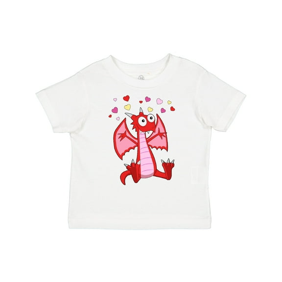 Inktastic Happy Valentine Cute Red Cartoon Dragon with Hearts Boys or Girls Toddler T-Shirt
