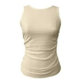 thumbnail image 5 of Women Summer Tops Women's Solid Color Sleeveless Ribbed Knit Slim Fit Tank Top With Side Pleats Color Tops for Women Sleeveless Bulk for Customize Top T Shirt Camisoles Petite Stocking Comic Beige S, 5 of 5