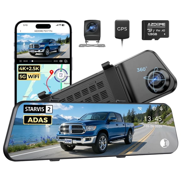 Cámara para Auto AZDOME PG17 Pro Espejo 12" 4K+2.5K WiFi GPS