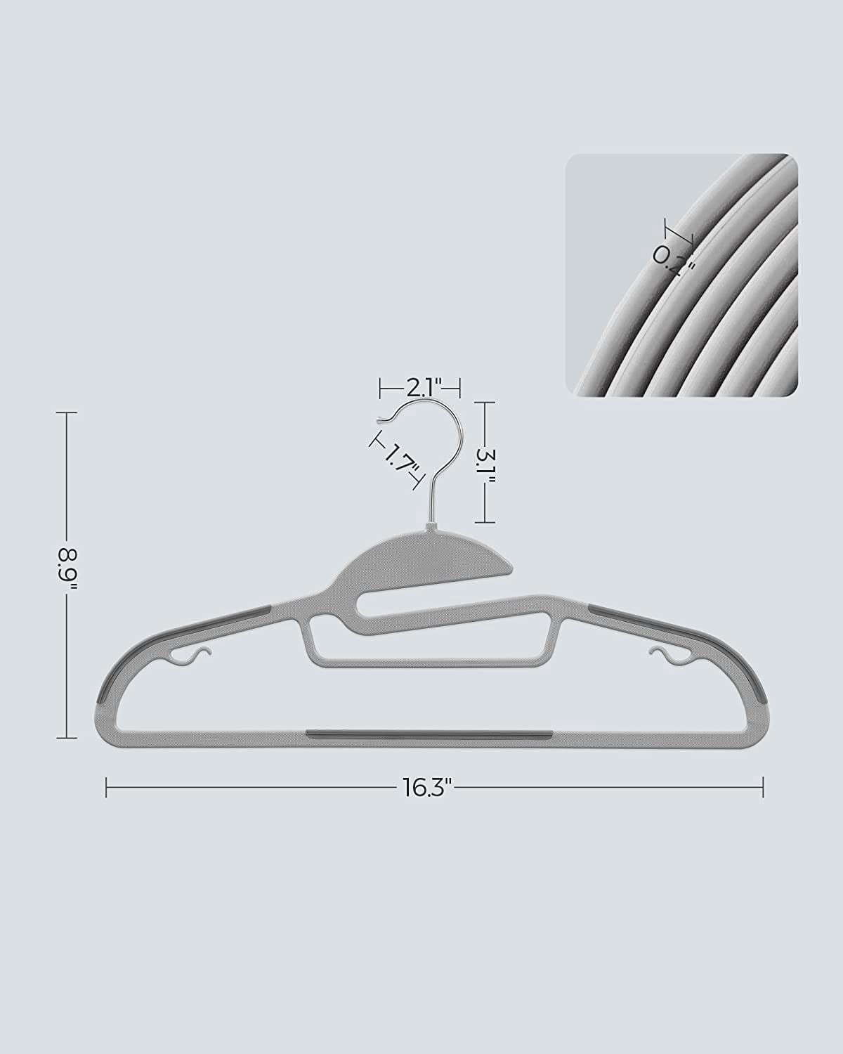 50 Pack Coat Hangers Non-Slip 360º Swivel Hook Plastic Hanger Space Saving Light Gray and Dark Gray