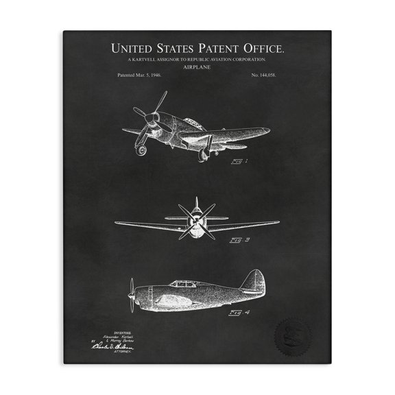 Stupell Industries Modern Vintage Airplane Vehicle Diagram Canvas Art, 24 x 30, by Karl Hronek