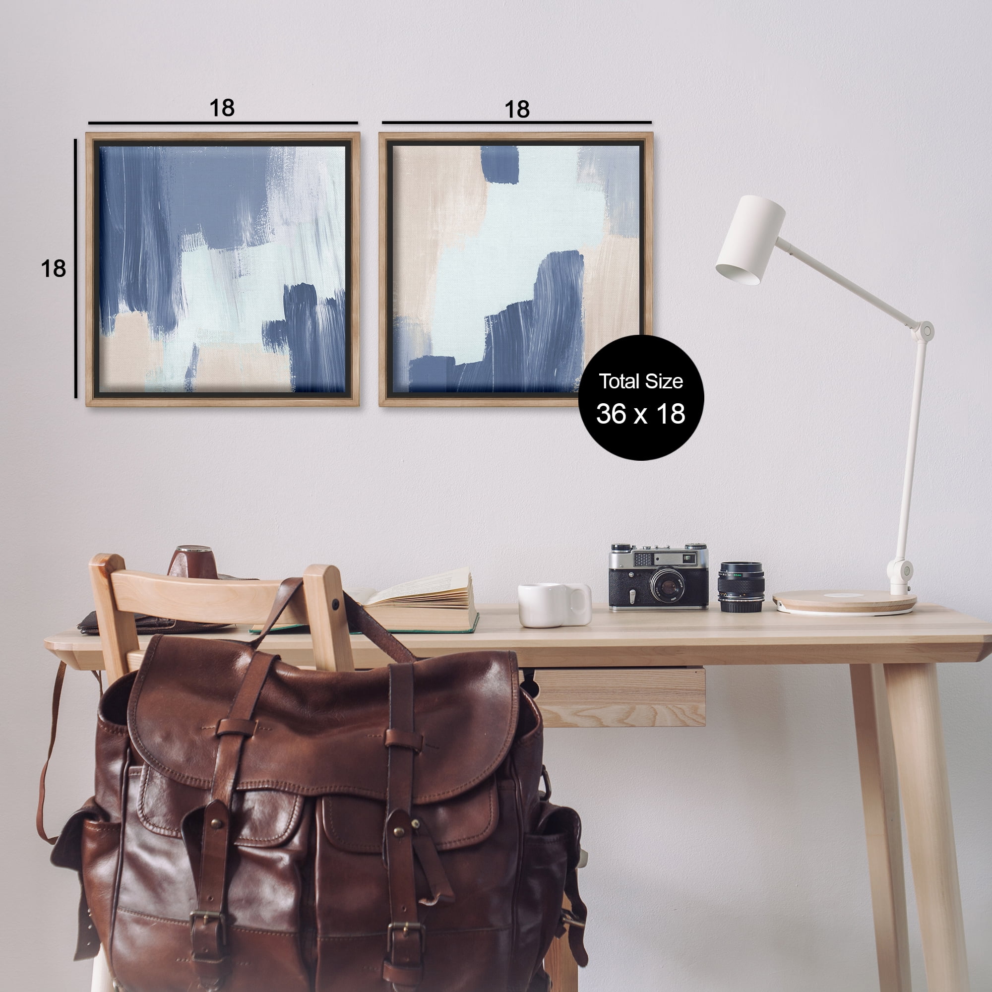 Stupell Industries Restless Blue Brush Strokes Abstract Painting Brown Floater Framed Canvas Art Print Wall Art, 18 x 18, Set of 2