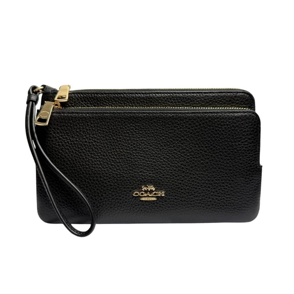 Coach Women's Pebbled Leather Double Zip Wristlet Wallet (IM/Black)
