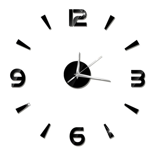 Reloj de pared 3D DIY moderno de acrílico con números arábigos para decoración del hogar, sala de estar y dormitorio, color negro (pilas no incluidas).
