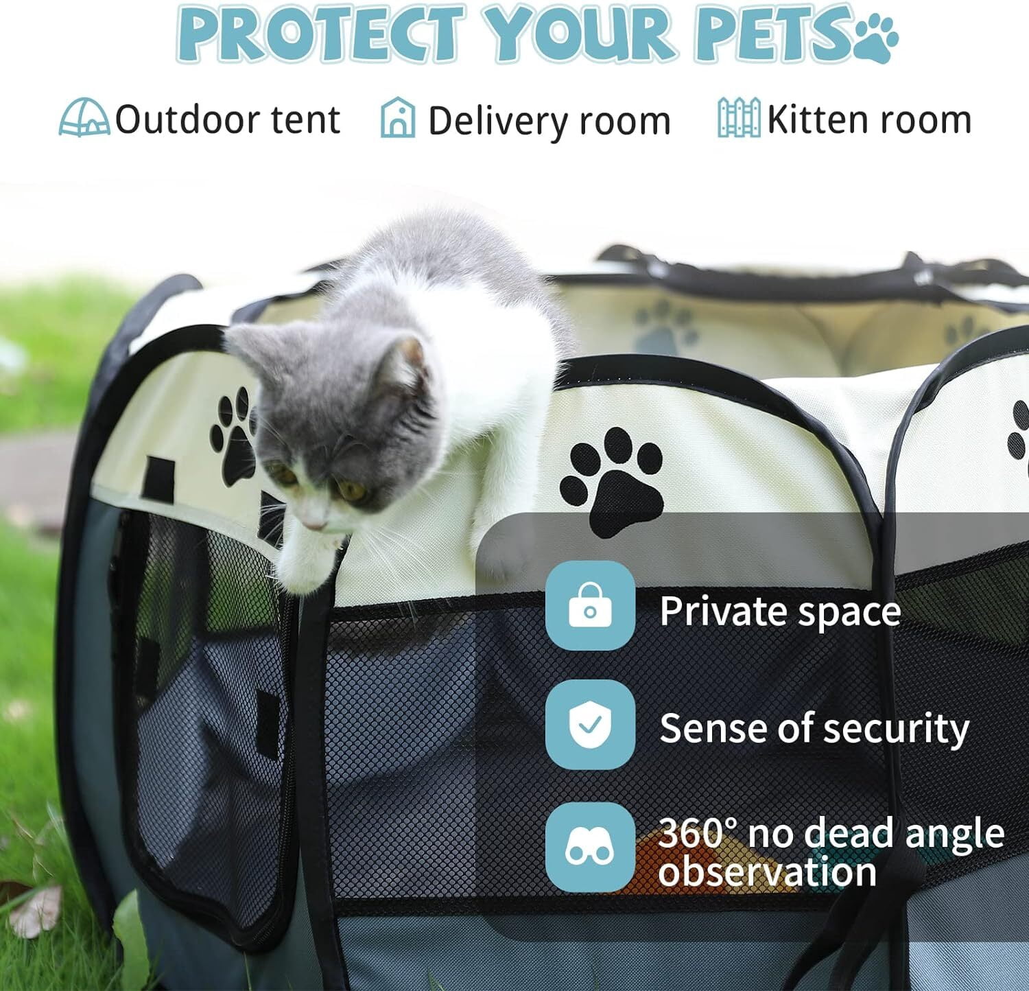 Asunby Foldable Pop-Up Dog Playpen with Removable Zipper, Portable Pet Tent for Small Dogs and Cats, Travel Crate