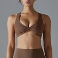 thumbnail image 6 of Sports Bras for Women Twist Front Wireless Racerback Workout Bra Cutout Padded Push up Bralette, Brown, M, 6 of 7