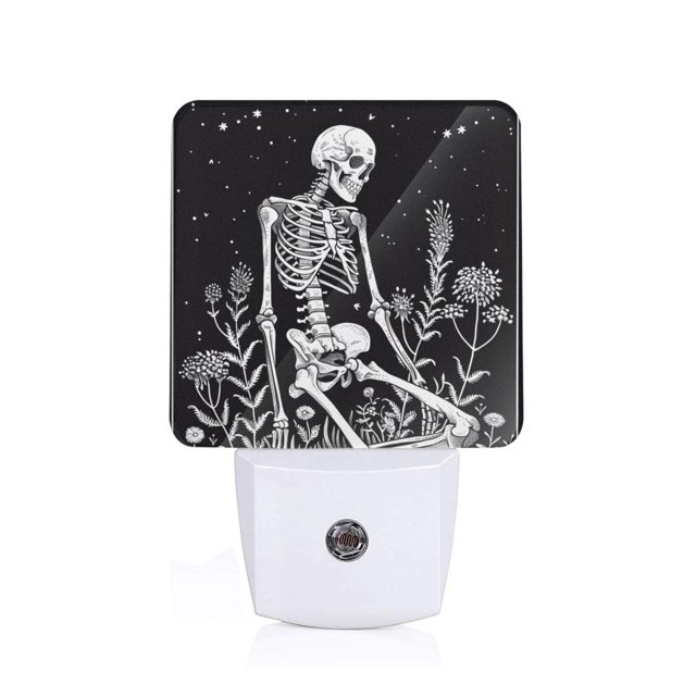 Balery Vintage Black white Plant skull Luz Nocturna LED con Sensor Automático, Enchufe con Sensor Crepuscular, Luz Suave de 0.5W para Dormitorio, Pasillo, Baño-UK