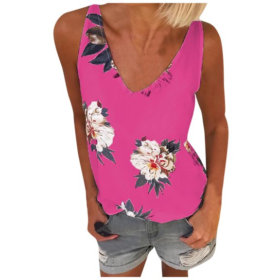 Ichuanyi Womens Tops, Summer Clearance Fashion Women's V-Neck Sleeveless Printing Camisole Vest Tee Tops Blouses