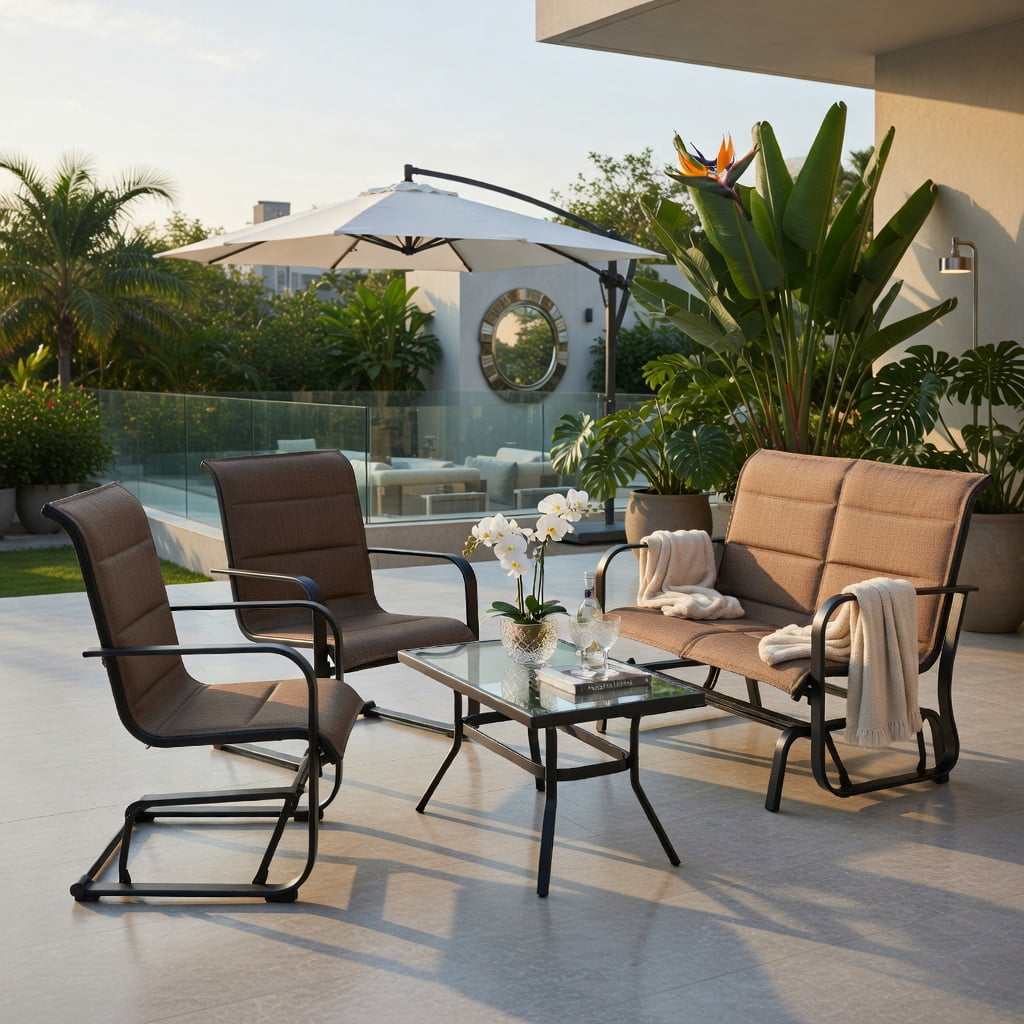 Hommoo 3-Piece Outdoor Bistro Set, Adjustable Backrest Chairs & Tempered Glass Table for Patio, Balcony, Porch, Gray