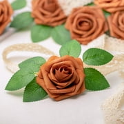 Mocoosy 50Pcs Burnt Orange Artificial Rose Flowers, Terracotta Fake Roses for Decorations, Real Touch Foam Rose Bulk with Stem Fall Floral Arrangements Wedding Bouquets Bridal Shower Party Home Decor