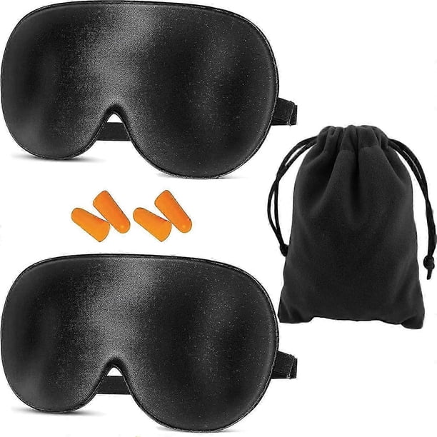 Antifaces para dormir, paquete de 2, antifaz de seda natural con correa ajustable y tapones para los oídos. Bloquea la luz. Antifaz para dormir para mujeres y hombres.