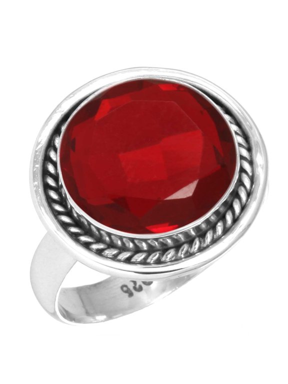 925 Silver Ring For Women - Men Red Ruby Simulated Stone Silver Ring Size 5 July Birthstone Hand Made Silver Ring Size 5 Gift For Ladies On Anniversary 925 Silver Jewelry With Gemstone