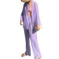 thumbnail image 3 of VISgogo, 2 uds., ropa de playa de tul para mujer, cárdigan de manga larga transparente de Color sólido + conjunto de pareo de pantalones largos para mujer, S/M/L VISgogo  moda, 3 of 9