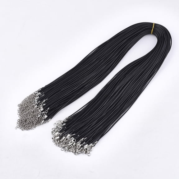 10pc Waxed Cord Necklace Making with Iron Findings Black 24 inch(61cm) (excluding the length of clasp and extending chains) 2mm Material Waxed Cotton Cord