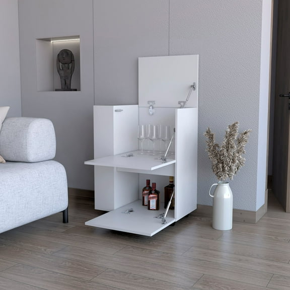 Newboti Furniture White 2-Cabinet Bar Cart 28301