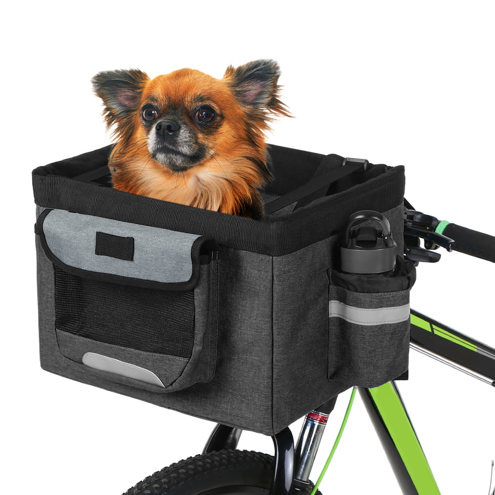 XIZHI Dog Bike Basket Bag with Reflective Stripe Multipurpose Pet,Bike Handleber Front Waterproof Folding Detachable Removable for Small Dogs and Cats,Happy Travel with Your Pet