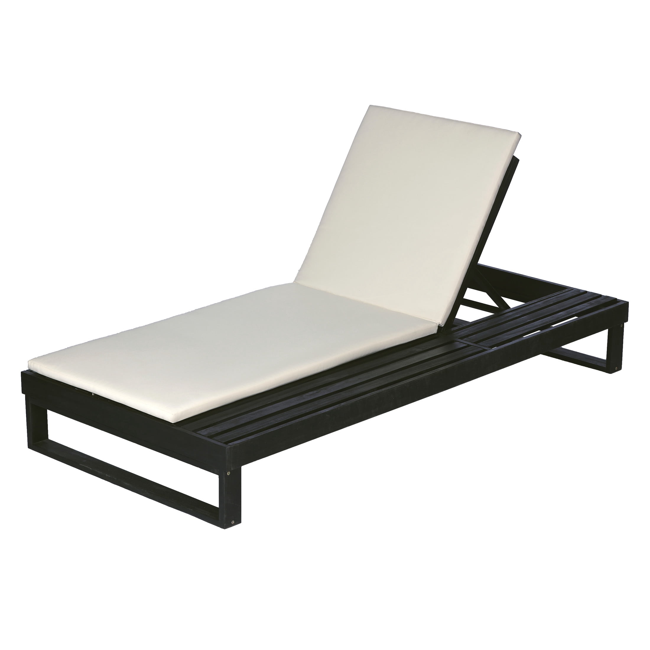 Christopher Knight Home Acacia Wood Chaise Lounge with 1.57" Cushion, Adjustable Recliner, Black + Cream