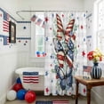 thumbnail image 3 of Independence Day Butterfly Shower Curtain, 36" x 72", Country Red Blue Stripe Butterfly Star Gray Plaid Waterproof Bathroom Curtain Washable Shower Curtain Set with 12 Hooks, 3 of 9